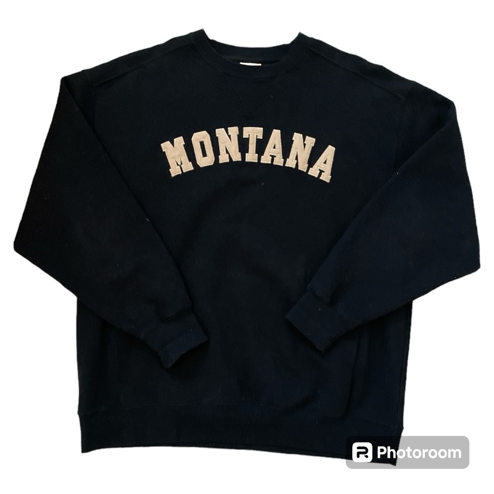 Artisans Vintage Black Montana Felt Embroidered On Letters Sweatshirt Size XL